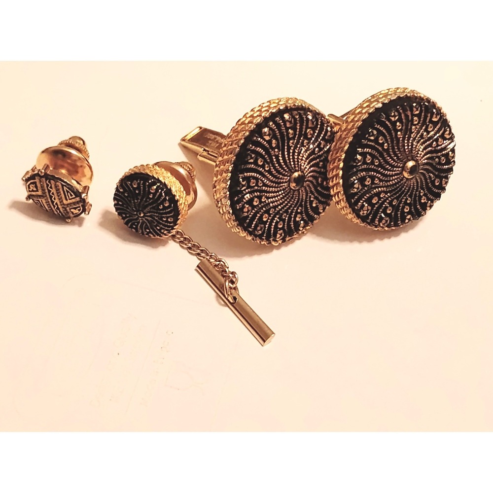 ▪️Vintage 1960s Gold Starburst Cufflinks & Studs Set Retro Formal Rustic Goth